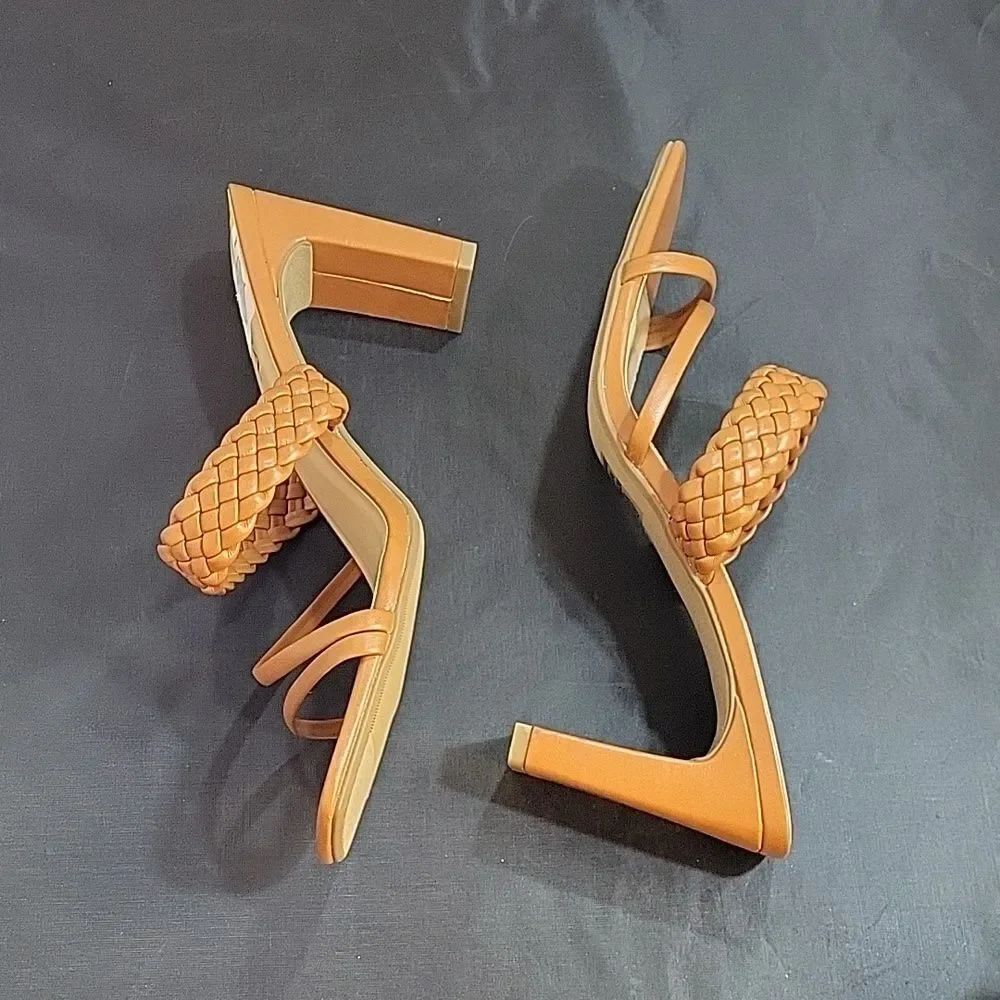 New Women's Braided Heeled Mules Square Toe Block Heel Sandals Carmen By — image 7 of 8